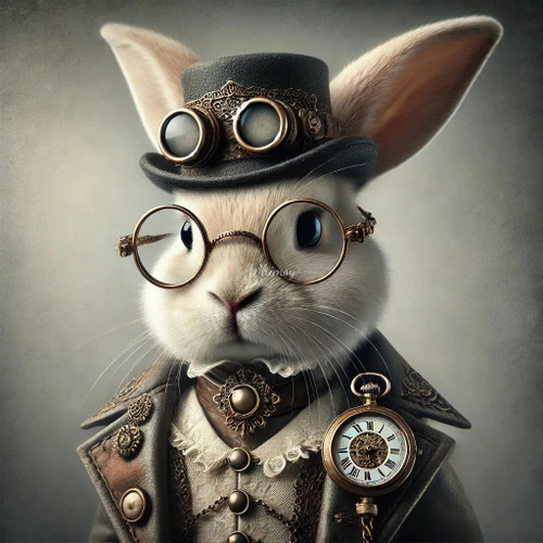 beWhimsy steampunk rabbit rice paper for decoupage, extra large mirrored A0 A1 A2 A3 vintage gentleman design