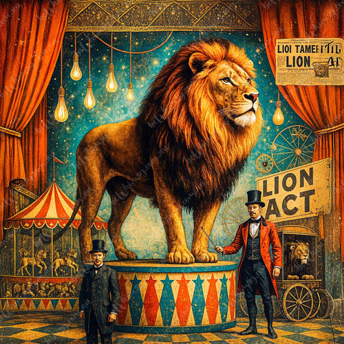 Bold circus lion artwork by beWhimsy, mirrored rice paper for decoupage A0 A1 A2 A3 extra large retro design