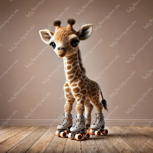 beWhimsy giraffe on roller skates rice paper for decoupage, extra large mirrored A0 A1 A2 A3 playful animal design