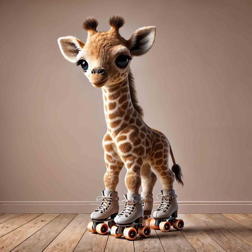 beWhimsy giraffe on roller skates rice paper for decoupage, extra large mirrored A0 A1 A2 A3 playful animal design