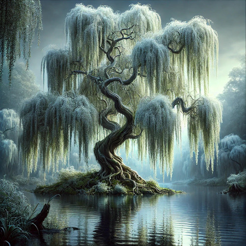 beWhimsy white willow tree rice paper for decoupage, extra large A0 A1 A2 A3 mirrored design with flowing branches and misty background