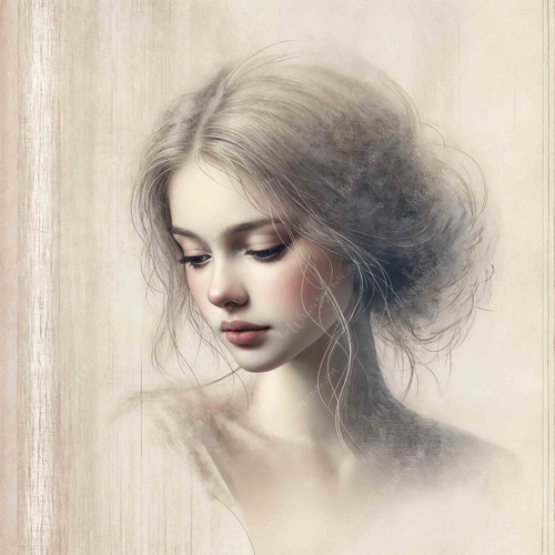 Haley portrait rice paper for decoupage with soft neutral tones and minimalist feminine design