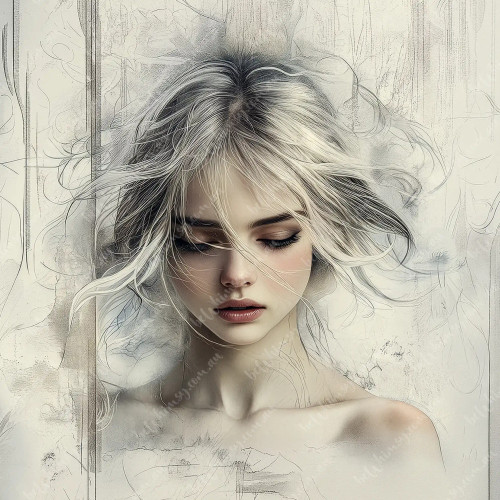 Extra large A1 decoupage rice paper featuring a mirrored pencil sketch of a serene woman.