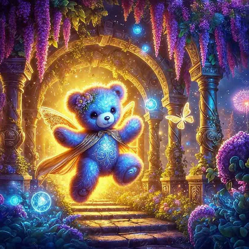colourful teddy in fantasy world