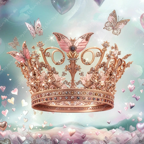 beWhimsy Little Princess diamond studded crown decoupage furniture transfer with pink butterflies.