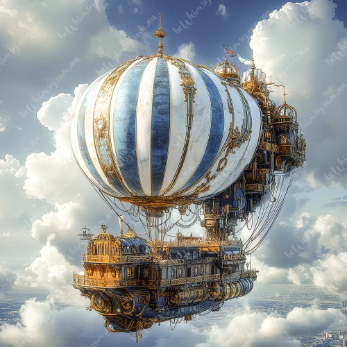 beWhimsy Sky Drifter steampunk airship decoupage paper for furniture transfer, extra large DIY craft supplies.