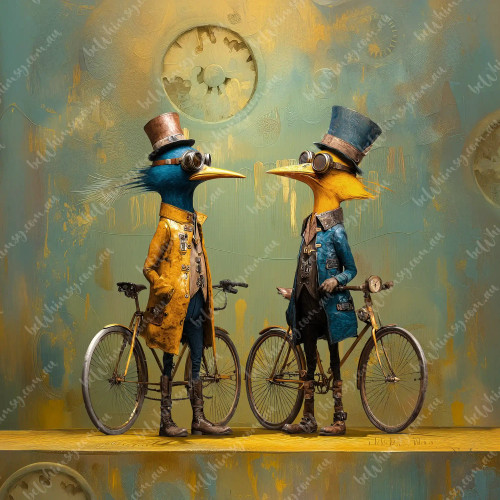 beWhimsy Conflicting Reports steampunk birds on bicycles decoupage paper for furniture transfer, extra large DIY craft supplies.