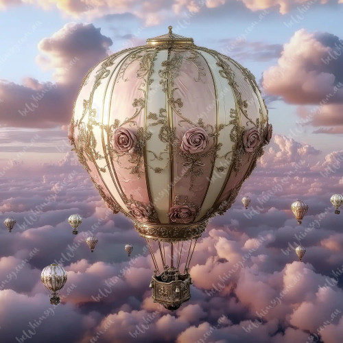 beWhimsy Pink Sky Drifter ornate hot air balloon furniture transfer for large scale decoupage projects.