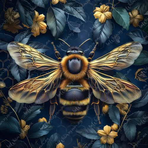 Extra large A1 decoupage rice paper featuring a mirrored golden bee and honeycomb pattern.