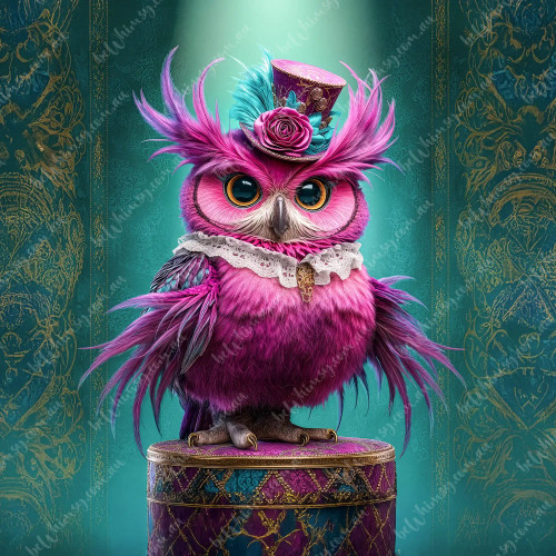 Large scale beWhimsy teal and magenta circus-style art for a professional furniture finish.