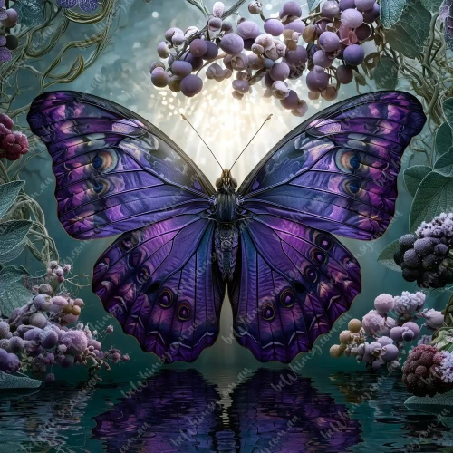 Extra large A1 furniture transfer featuring deep violet, plum, and lavender botanical vines with frosted winter berries.