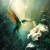 Whimsical furniture transfer of a vibrant bird hovering near tropical blooms with water droplets.