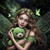 Whimsical artwork of girl with teddy and ethereal wings