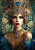 Exquisite fantasy-inspired artwork featuring a golden headdress, peacock plumes, and intricate details, making it perfect for crafting heirloom-worthy decor pieces.
