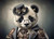 steampunk inspired image of a panda with hat and gears