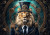 Extra Large A0 A1 A2 A3 Kompass Rice Paper Decoupage print showing Regulator Leo, a Steampunk Lion wearing a high-crowned top hat adorned with golden gears and clocks. The lion is dressed in a dark, military-style jacket against a backdrop of industrial machinery. Mirrored option available. Suitable for furniture transfer, papercraft, and home decor.