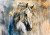 Premium 30gsm mulberry rice paper for decoupage featuring an abstract white horse with metallic gold accents.