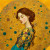 Golden Klimt-style portrait of a woman in profile with circular patterns for extra-large decoupage rice paper