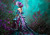 Fantasy portrait of elegant woman wearing layered corset dress with long flowing train