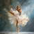 beWhimsy dancer in a flowing blush tulle dress, extending gracefully through a classical ballet pose