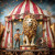 beWhimsy fantasy circus artwork with lion centerpiece, handcrafted textures, and theatrical red and white canvas