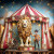extra large furniture transfer rice paper A1 vintage circus scene with majestic lion, child ringmaster, carousel details and red striped tent for decoupage mirrored option