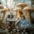 beWhimsy extra large decoupage paper rice paper A0 Alice in Wonderland scene with Alice and the White Rabbit having tea among giant mushrooms mirrored option