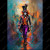 beWhimsy extra large decoupage paper rice paper A0 Mad Hatter inspired character in vibrant floral suit and tall hat walking through abstract painted colours mirrored option