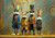beWhimsy surreal rabbit characters wearing tailored coats, goggles, and top hats against muted mechanical backdrop