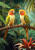 beWhimsy extra large furniture transfer rice paper A1 vibrant parrot duo in lush tropical greenery, detailed feathers and jungle plants for decoupage mirrored option