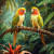 beWhimsy extra large furniture transfer rice paper A3 bright tropical parrot pair with vivid green wings, orange heads and jungle background mirrored option