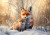 beWhimsy A2 rice paper winter fox portrait adult and young fox in snow with trees and soft light mirrored option