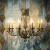 beWhimsy The Study ornate gold chandelier decoupage furniture transfer on diamond pattern background.