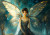 Whimsical furniture transfer of a dark-haired fairy in a gossamer gown against a stormy, moody sky.