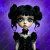 beWhimsy Cosima gothic doll decoupage furniture transfer with deep plum purple background.