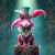 Whimsical furniture transfer of a vibrant pink bunny on a stage for statement dressers, cabinets, and art.