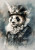 Extra large A1 decoupage rice paper featuring a panda portrait in vintage mechanical gear and feathers.