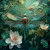 beWHIMSY Deep Emerald dragonfly decoupage furniture transfer with copper wings and white lotus.