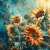 Late Summer by beWHIMSY featuring large golden sunflowers with irregular petals against a richly textured deep teal background.