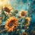 Extra-large sunflower decoupage rice paper for furniture upcycling, featuring golden summer flowers against an atmospheric turquoise and teal background.