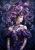 Purple floral furniture decoupage paper featuring a girl surrounded by violet flowers, birds and intricate botanical details against a dark background.