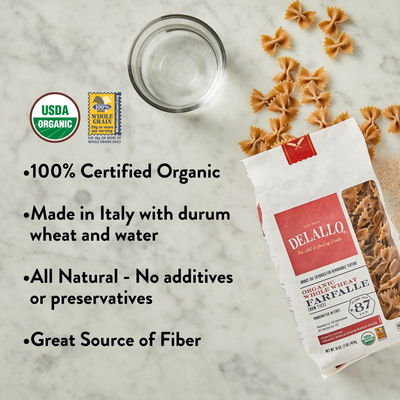 DeLallo Whole Wheat Farfalle Bowtie Pasta, 1 Pound Bag, 7...
