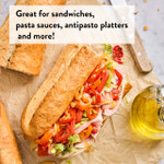 Close up of Mild Homestyle Peppers on a sandwich