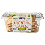 Side view of DeLallo Organic Focaccia Thins Chive.