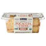 Side view of DeLallo Organic Focaccia Thins Garlic Parmesan.