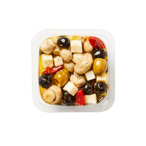 A picture of the open view of our Provolini Antipasti container.