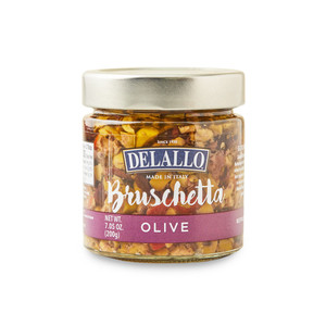 Front image of the jar of our Olive Bruschetta.