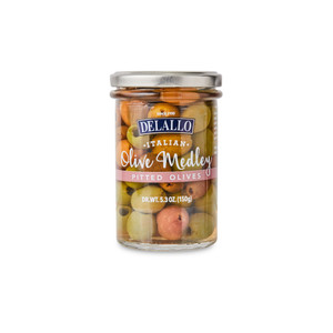 Front image of DeLallo Italian Olive Medley in a jar