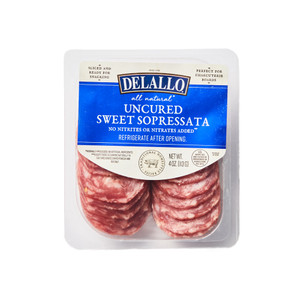 Our Sweet Sopressata meat slices in their convenient party-ready packaging.