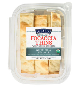 Top View of DeLallo Organic Focaccia Thins. Top View of DeLallo Organic Focaccia Thins.
